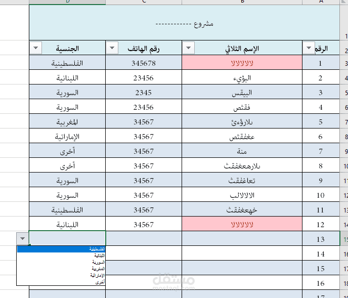 إدخال بيانات أشخاص