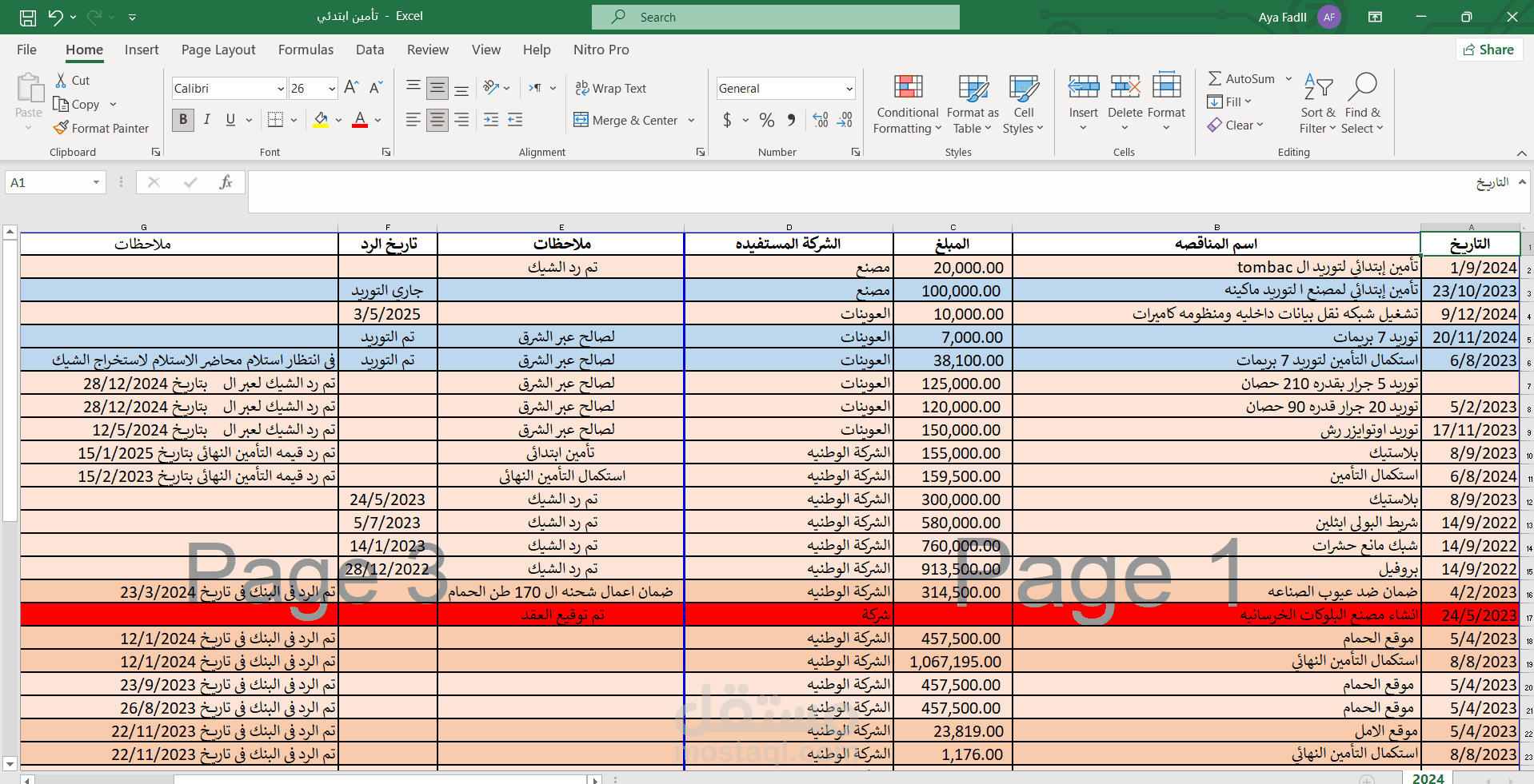 اكسيل شيت لمتابعه التأمينات الابتدائيه بالخارج