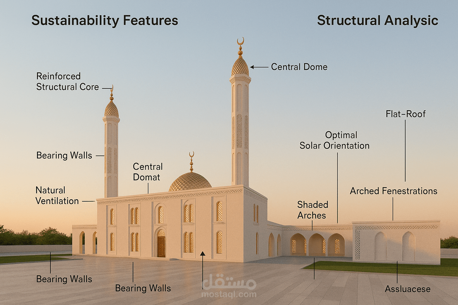 تصميم واجهة احترافية لمسجد في السعودية.