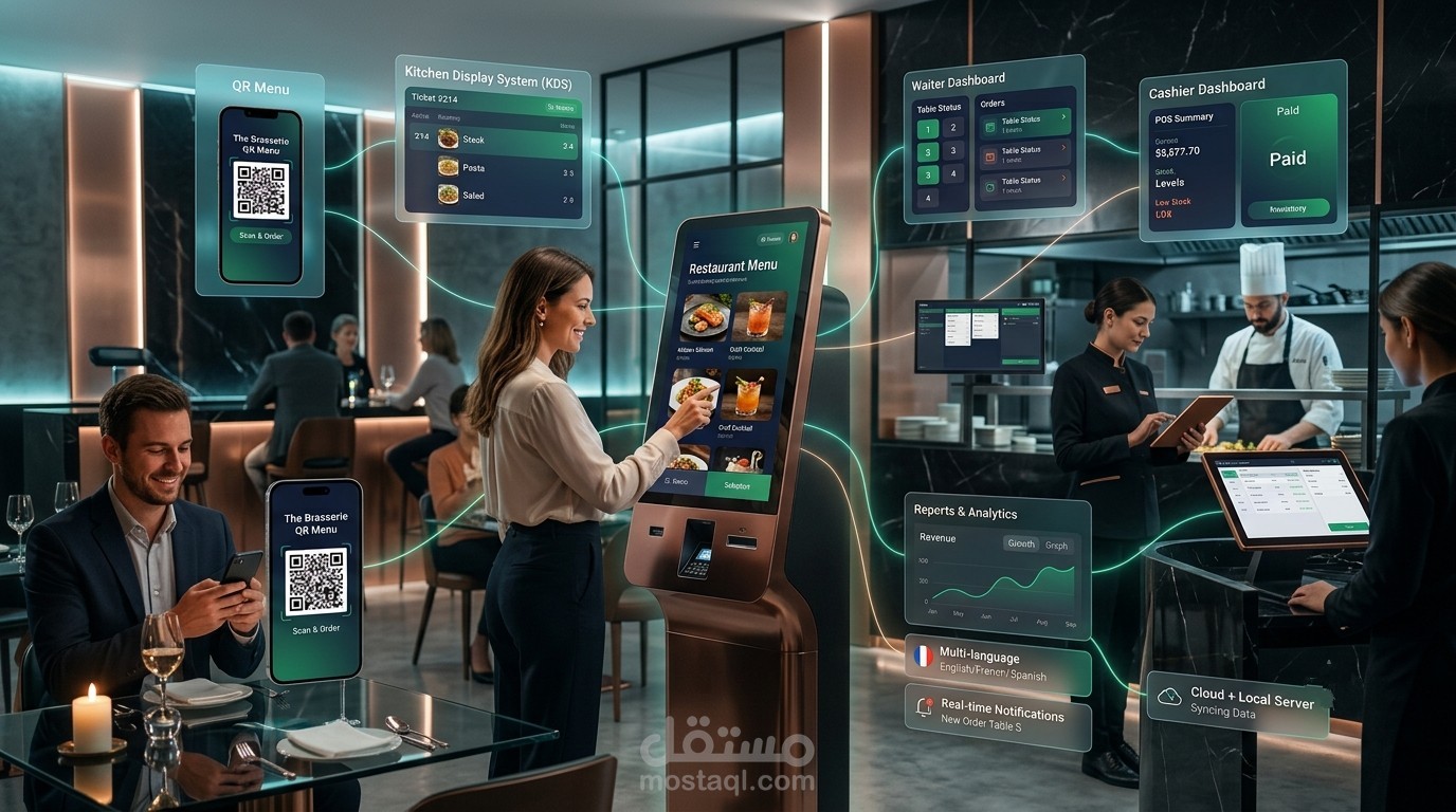 منصة متكاملة لإدارة المطاعم | QR Menu + Self Ordering Kiosk + KDS + Inventory