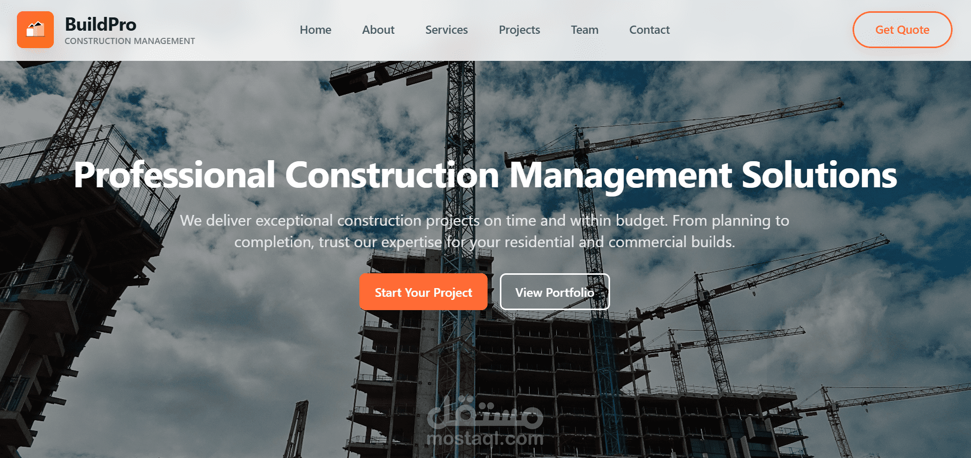 Construction Management Landing Page