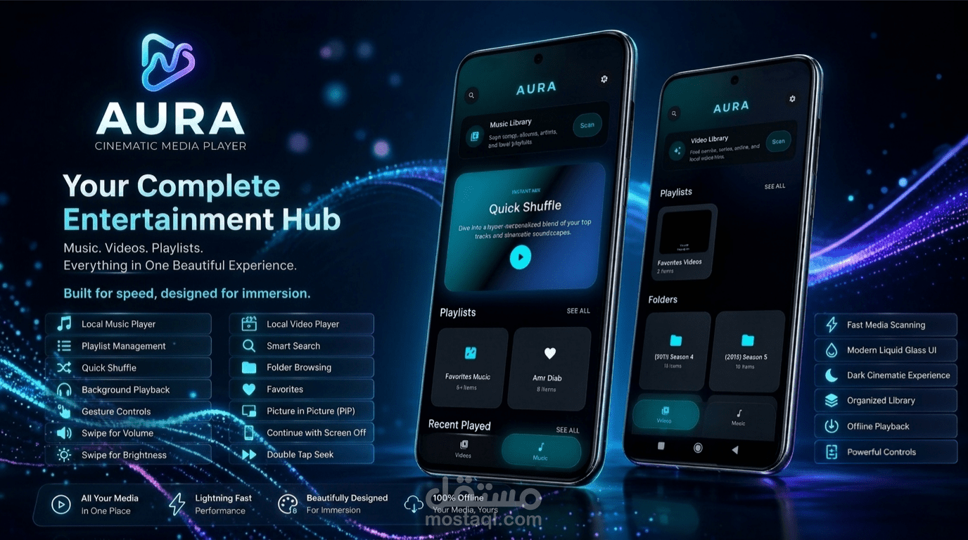 AURA Media Player | مشغل وسائط متقدم باستخدام Flutter