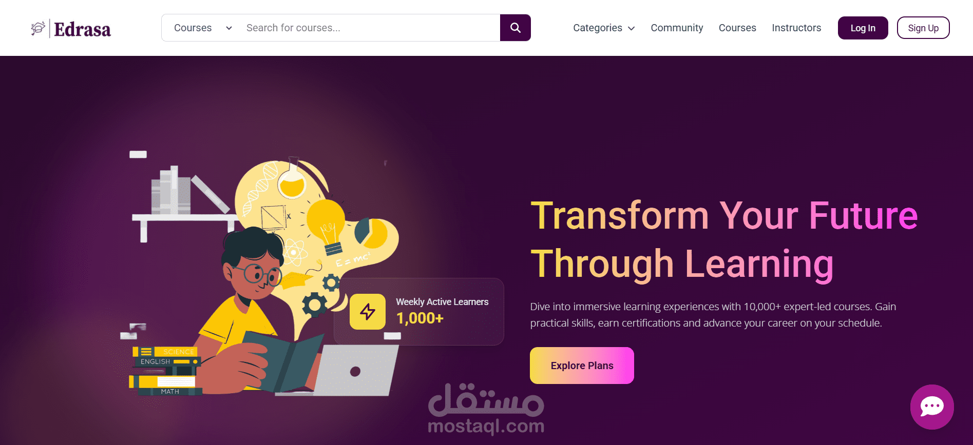 Edrasa Learning Platform – Landing page for a C2C course marketplace