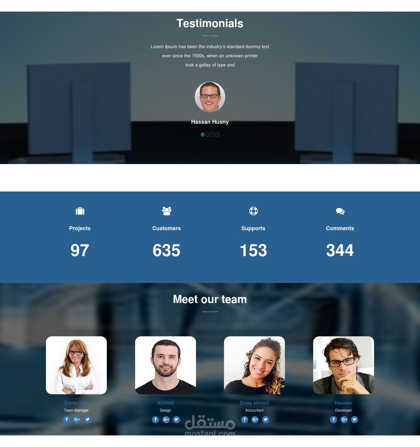 Template for landing page