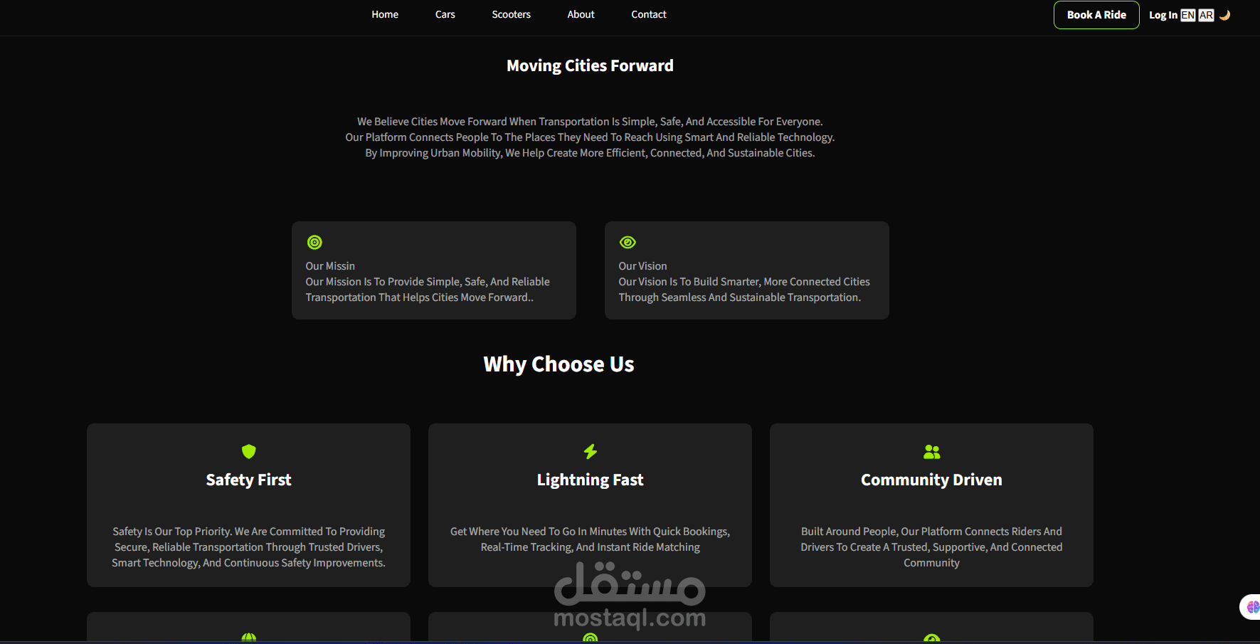 مهندس برمجيات Responsive Transportation Service Landing Page Design
