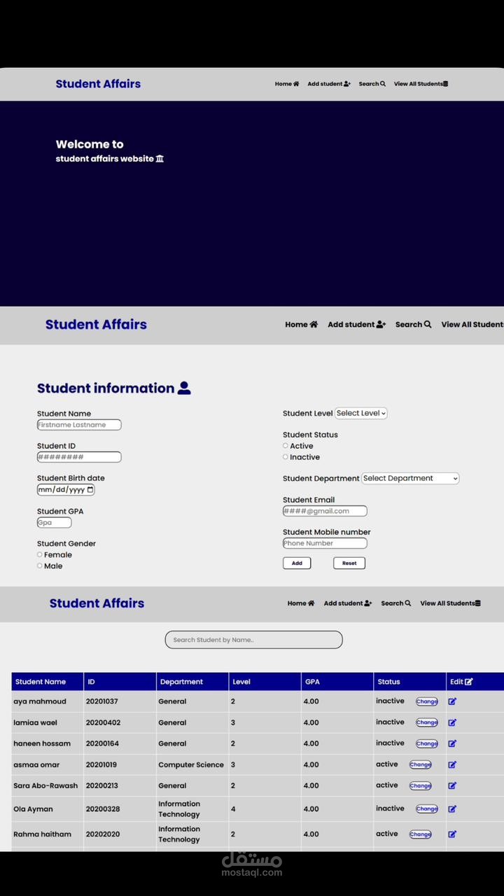 student affairs website