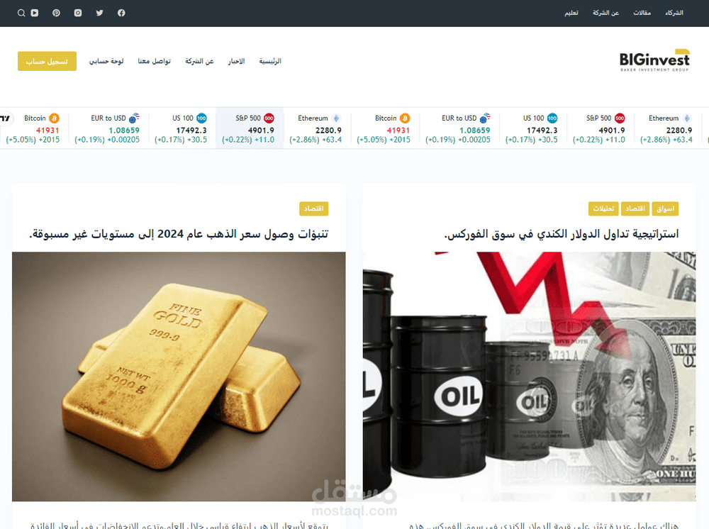 إنشاء موقع للاستثمار و الاعمال الخاص بـ شركة BIGinvest بإحترافية عالية
