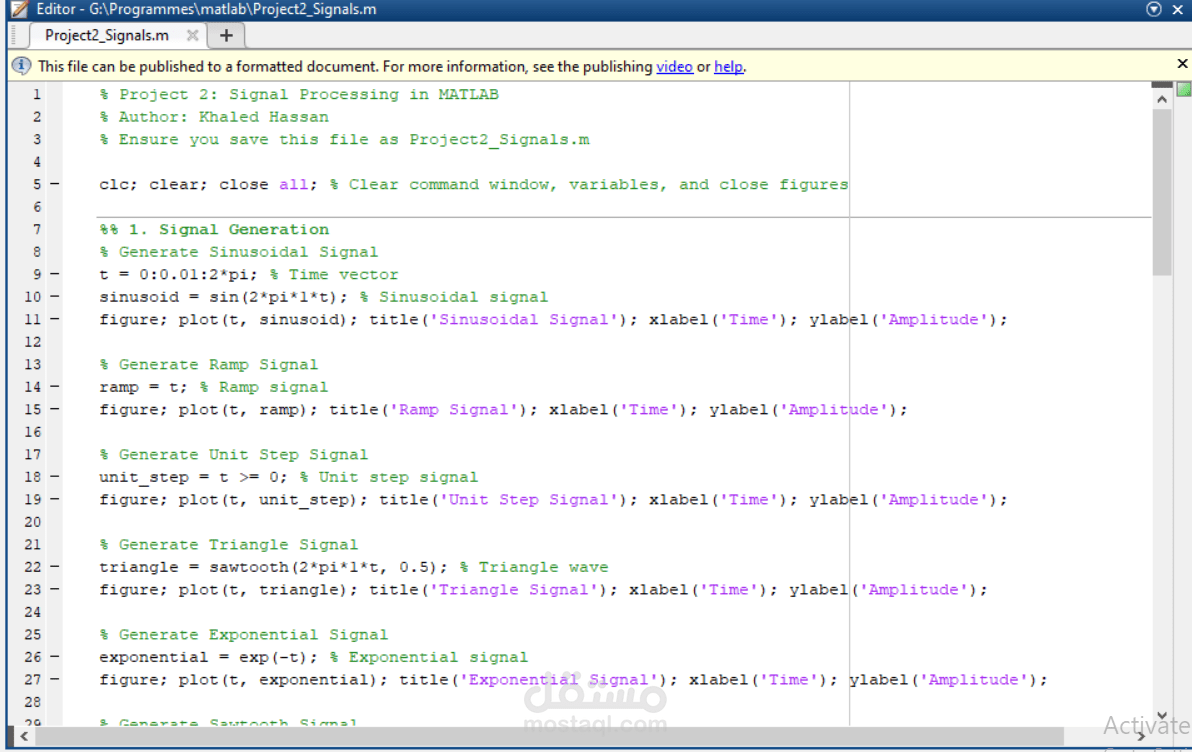 different types of signals on MATLAB