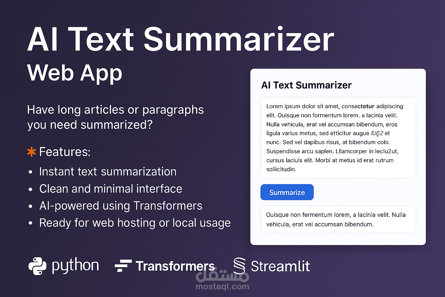 AI Text Summarizer Web App using Python and Stream lit.