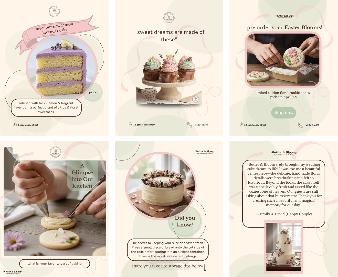 Butter & Bloom , Editorial-Style Visual Direction and social media content design for a handmade dessert brand