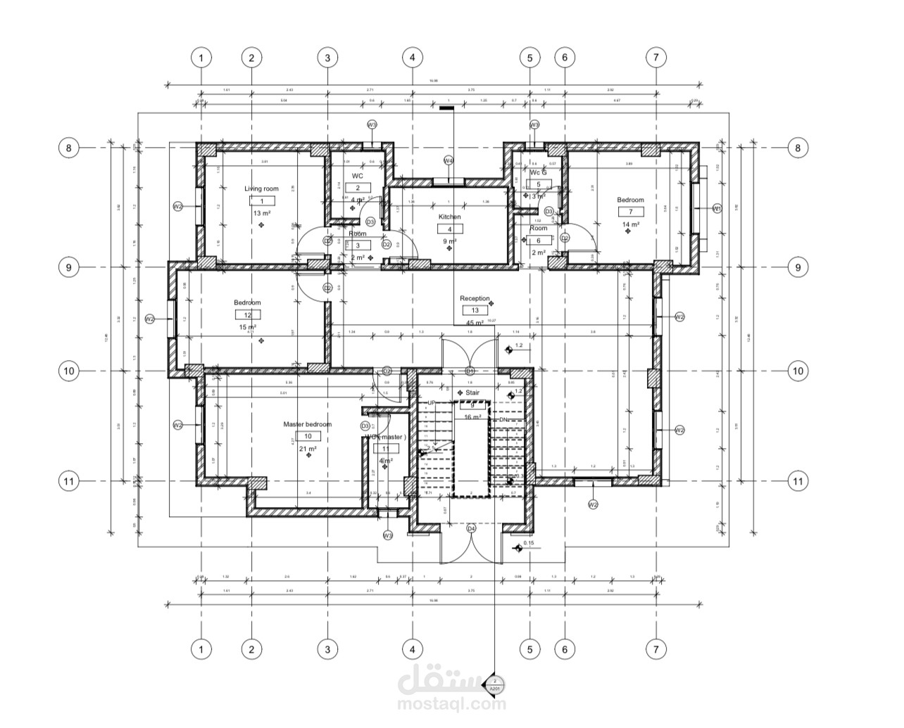 رسومات تنفيذية لمسقط افقى لشقة وقطاع سلم مع كافة التفاصيل ، بالاضافة الى تصميم داخلي لمجلس وخارجي لمنزل على الطراز الحديث