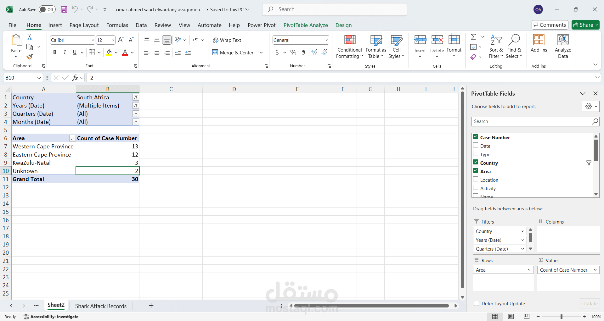 مشروع تحليل بيانات Excel Power Pivot