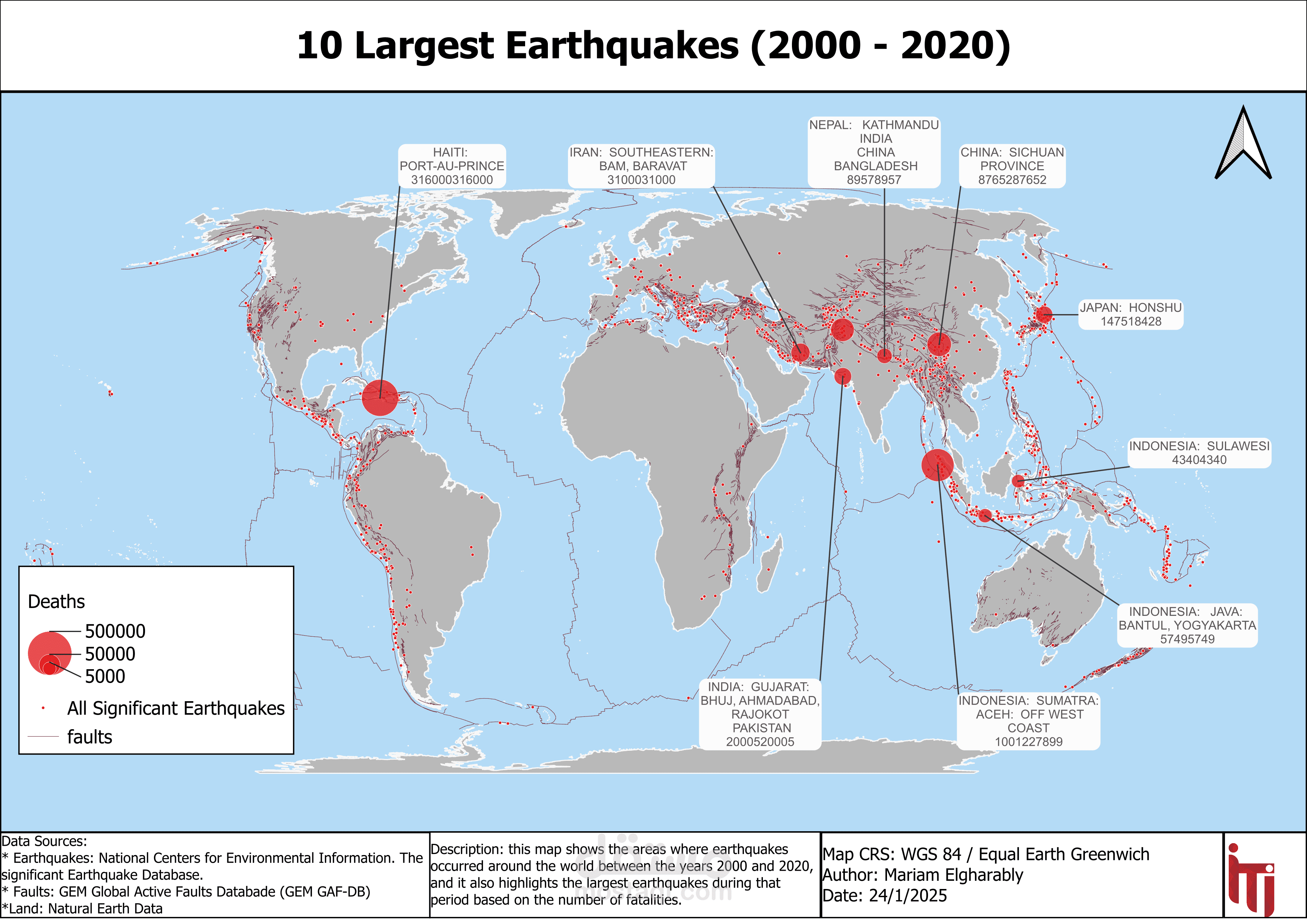 خريطة أقوى 10 زلازل في العالم خلال 2000-2020