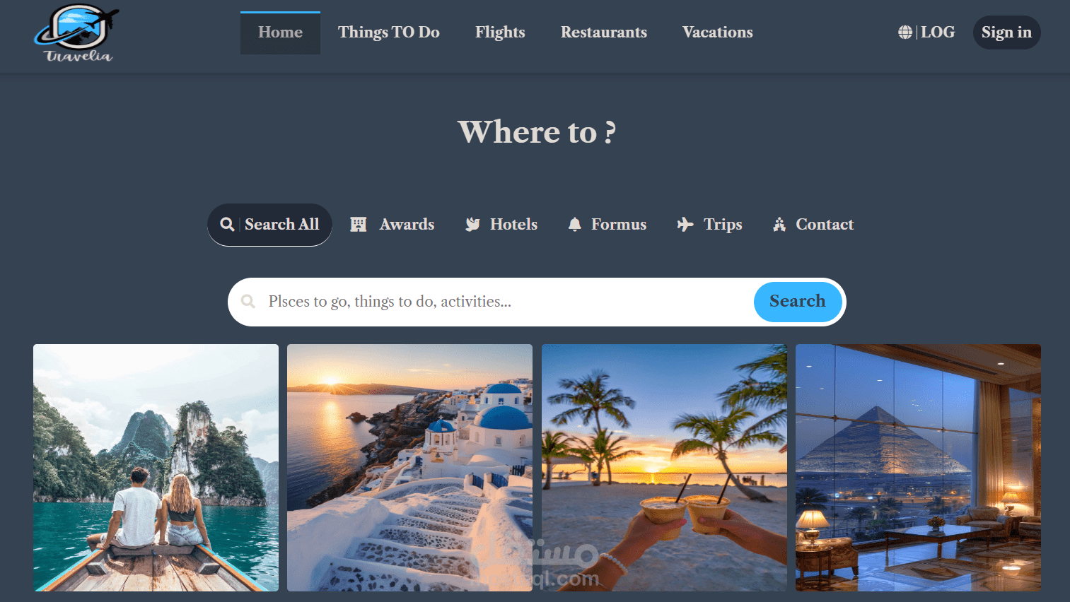 موقع Travelia - دليل السفر الشامل لحجز الرحلات ويمتلك تصميم عصري وتجربة مستخدم سلسة