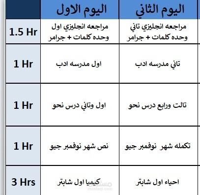 جدول تنظيم وقت