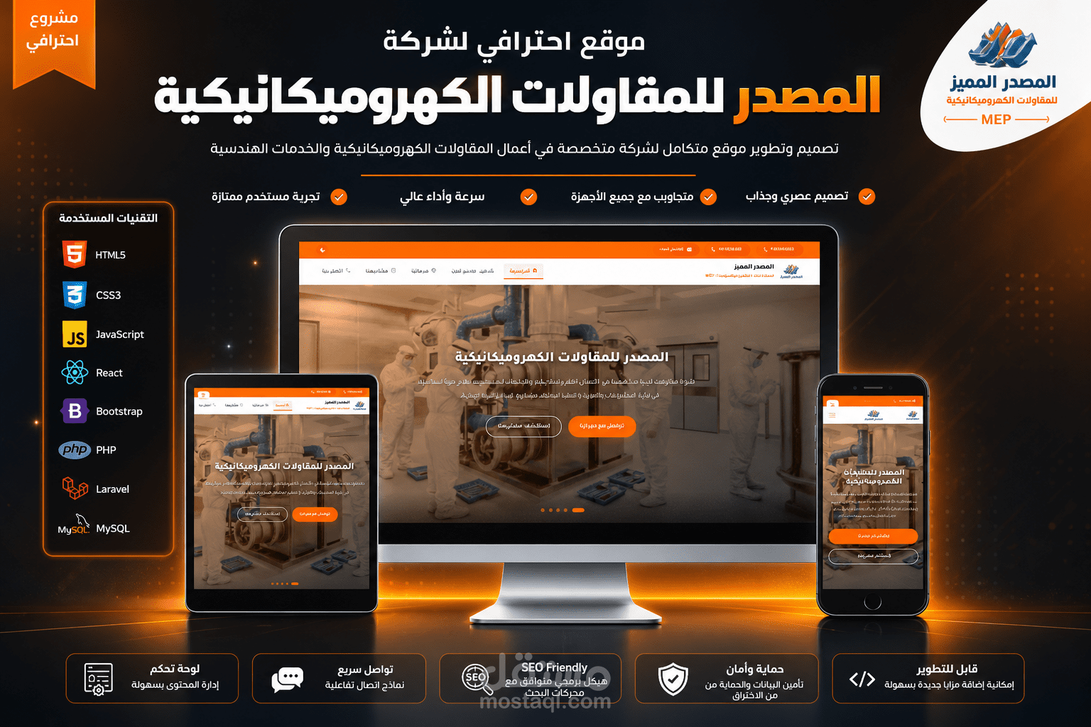 تطوير موقع شركة  المصدر المميز للمقاولات الكهروميكانيكية الليبيا