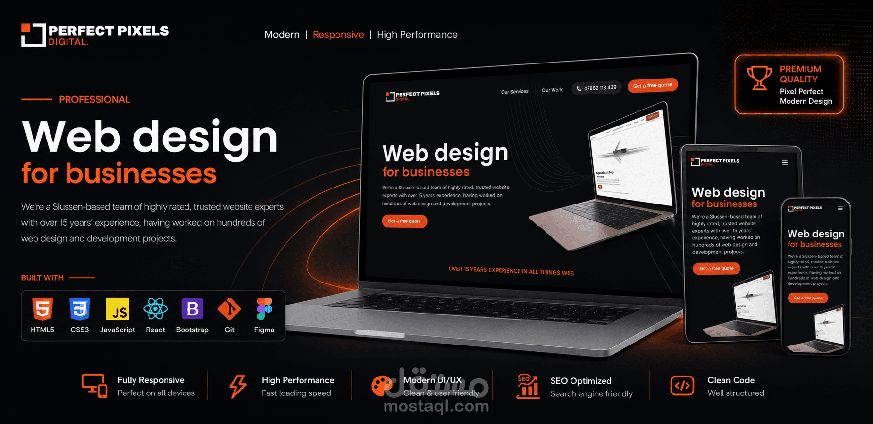 تصميم موقع شركة خدمات رقمية احترافي بتصميم داكن عصري ومتجاوب