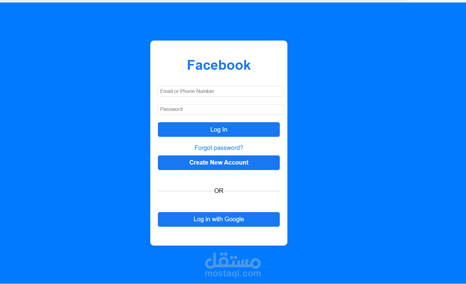 واجهة تصميم لتسجيل الدخول الفيسبوك