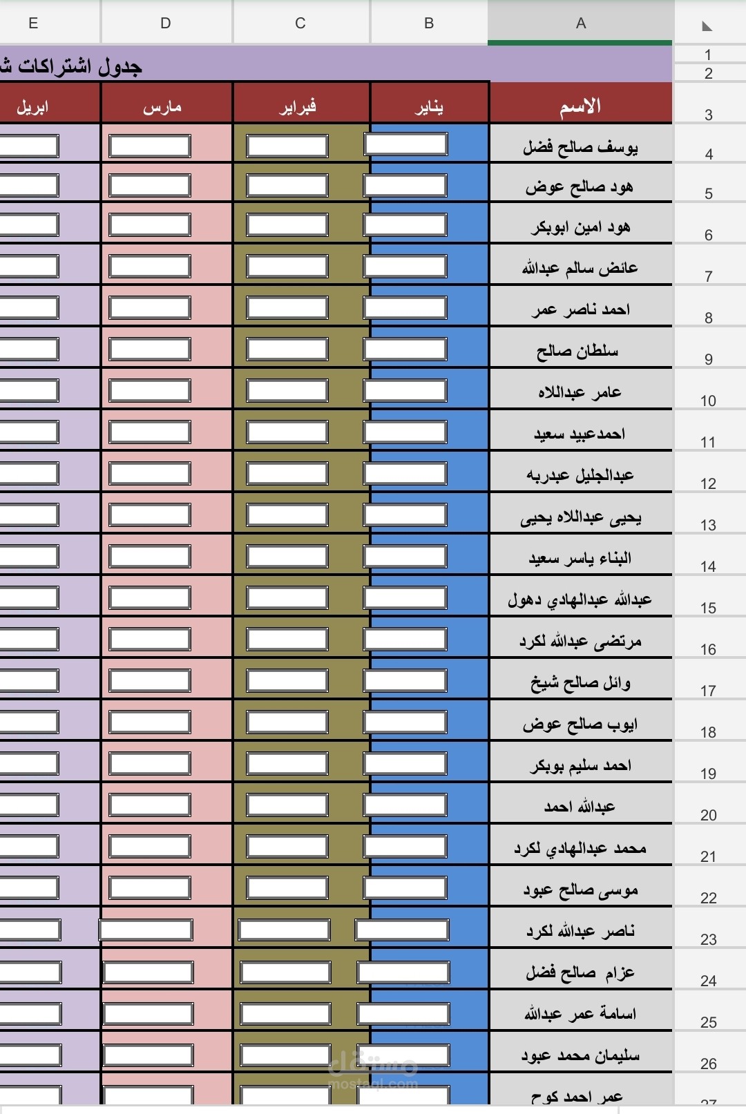 إعداد وتنظيم جدول اشتراكات شامل باستخدام Excel