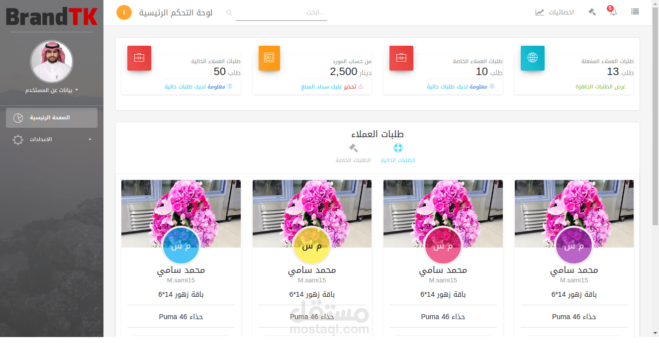 لوحة تحكم موقع برانداتك Brandtk