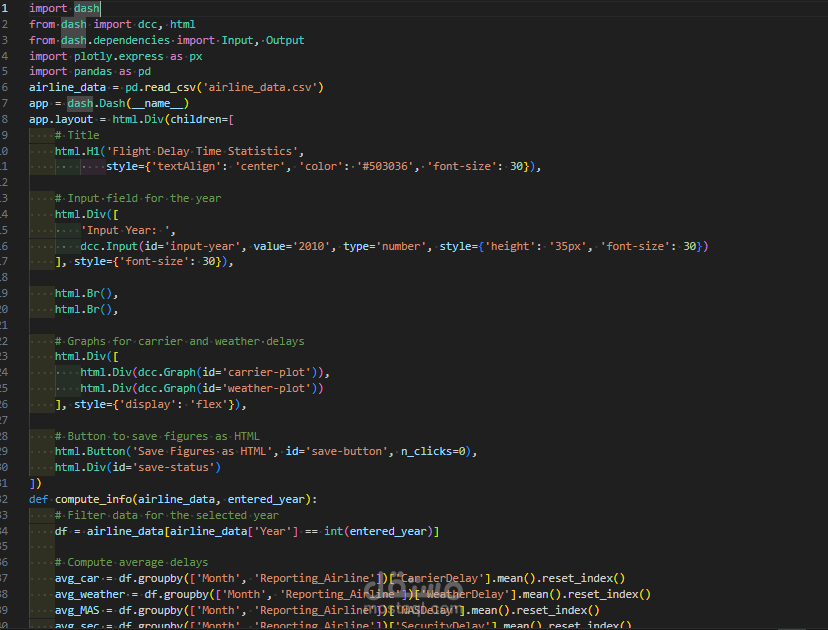 تصميم تطبيق تفاعلي لتحليل تأخر الرحلات الجوية باستخدام Python وDash