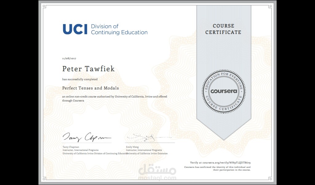 Perfect Tenses and Models by University of California, Irvine on Coursera
