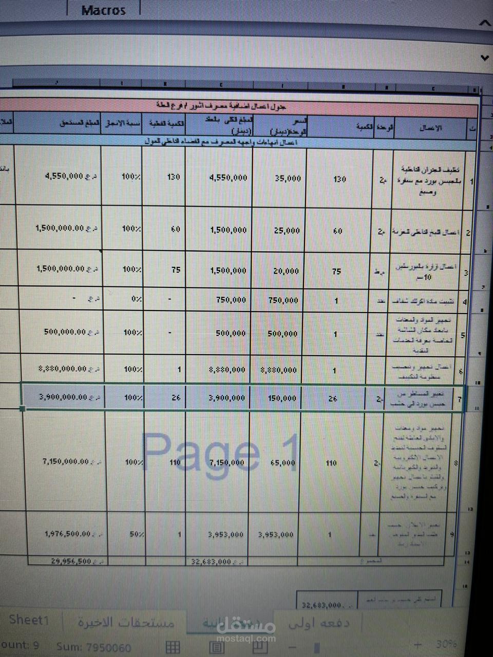 كشف انجاز اعمال تأهيل