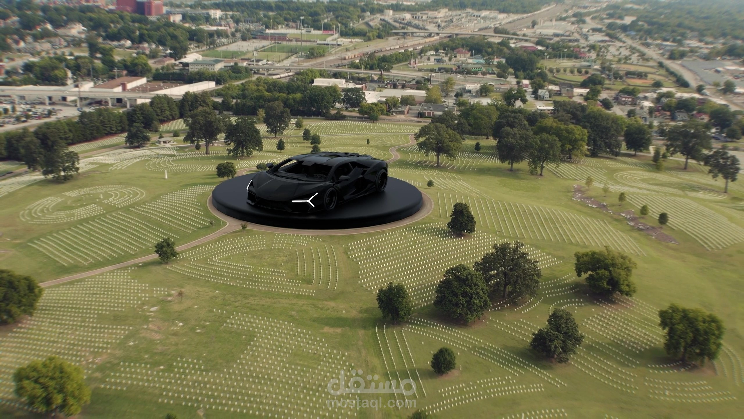 مشهد بتقنية cgi  ل lamborghini-revuelto car  باستخدام blender