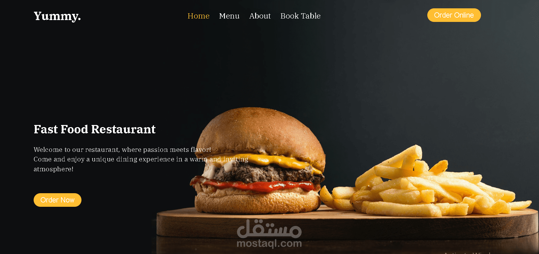 تصميم صفحه هبوط لمطعم باستخدام Html , Css  ,JavaScript