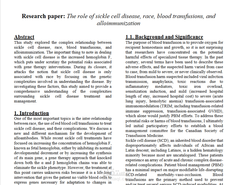 The role of sickle cell disease: literature review