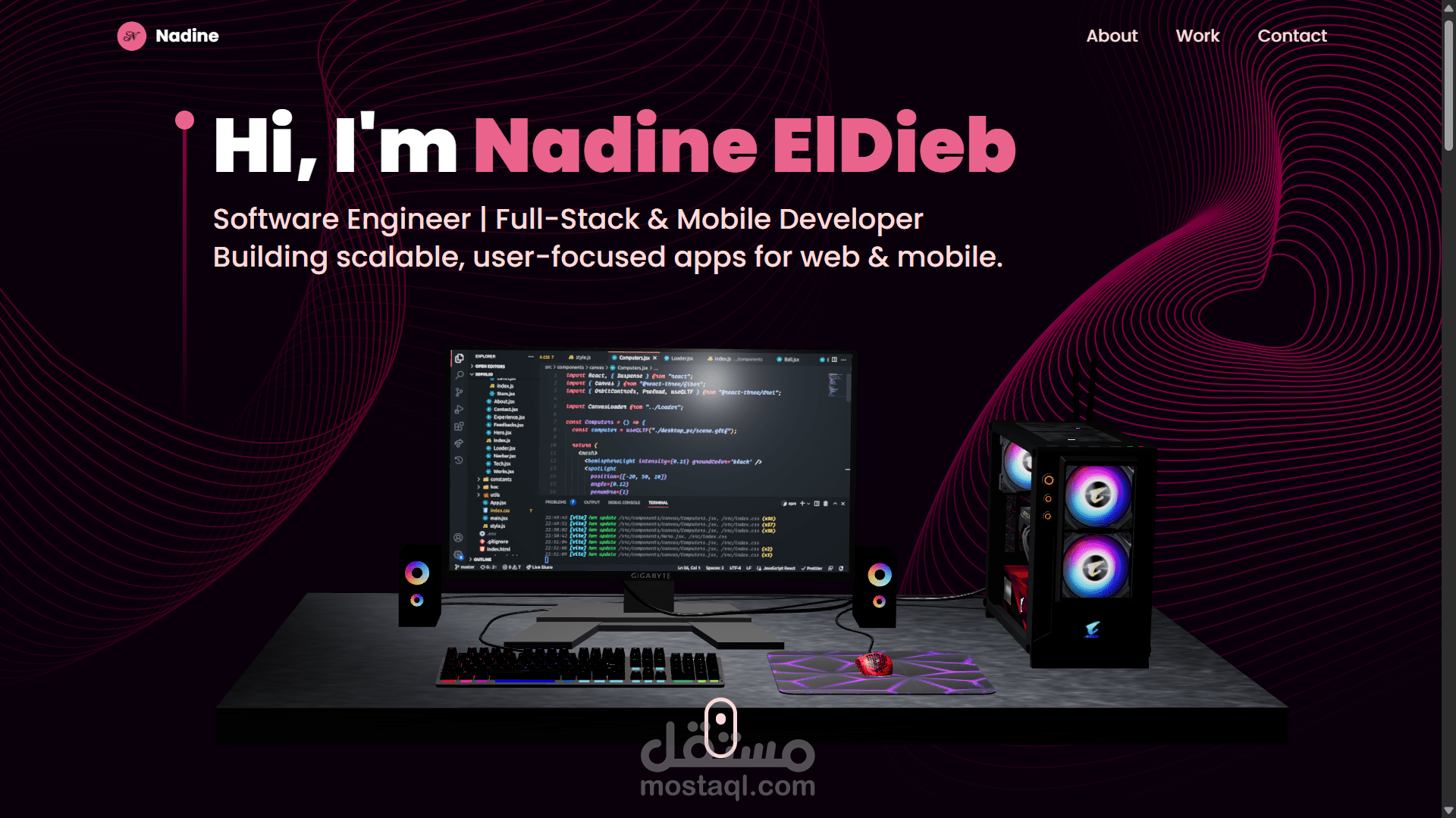 موقع ثلاثي الابعاد بالكامل بعناصر تفاعلية و مصمم لعرض أعمالي بشكل احترافي