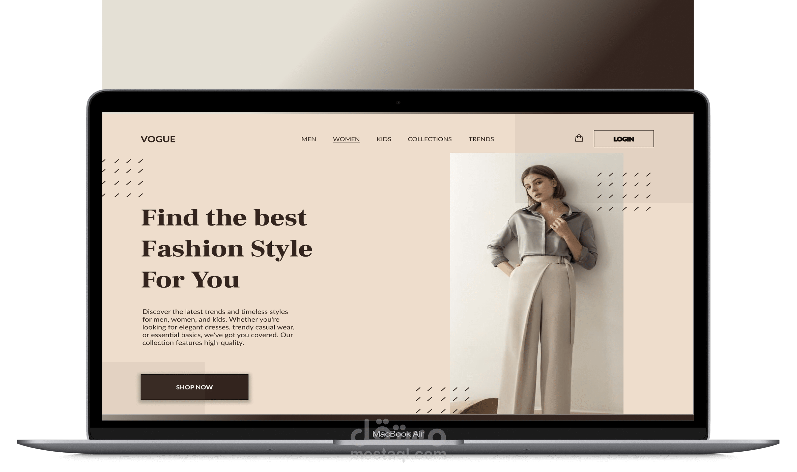 تصميم واجهة مستخدم (UI/UX) لمنصة أزياء عصرية - Vogue Fashion Store