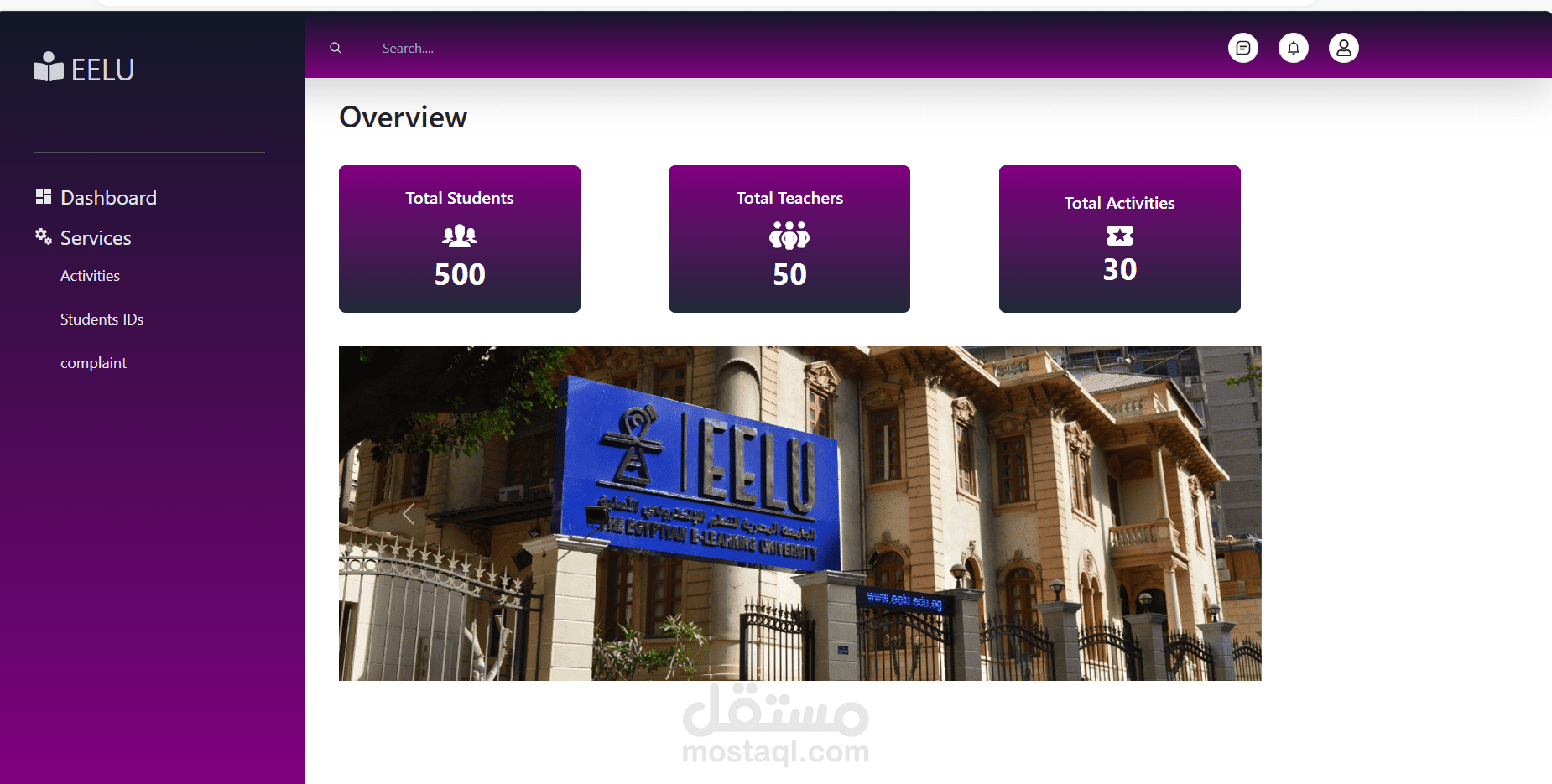 لوحة تحكم ديناميكية لادارة موقع منظمه تعليمية