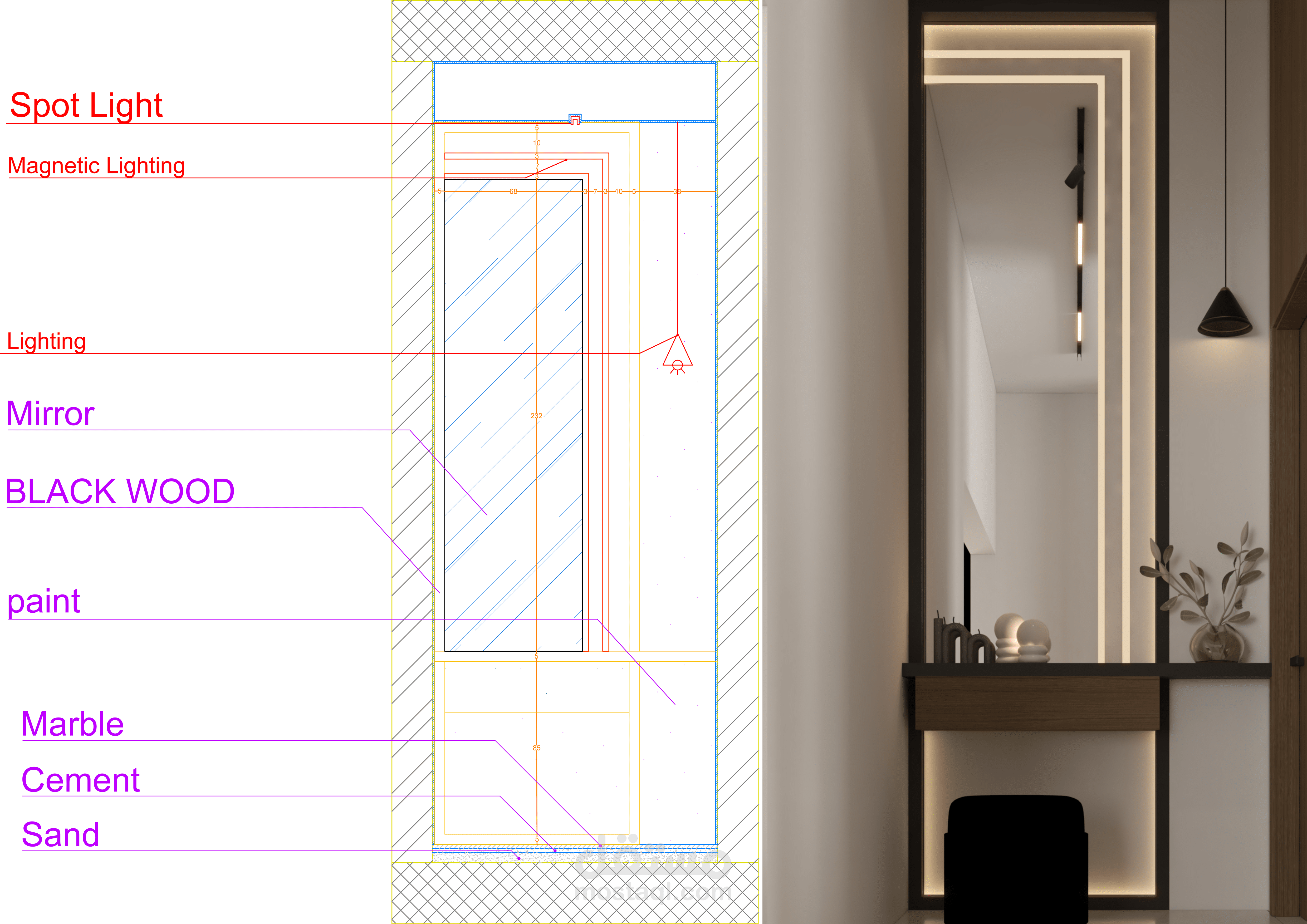 تصميم داخلي لفيلا في المملكة العربية السعودية / الرياض مع المخططات التنفيذية اللازمة للتصميم shop drawing