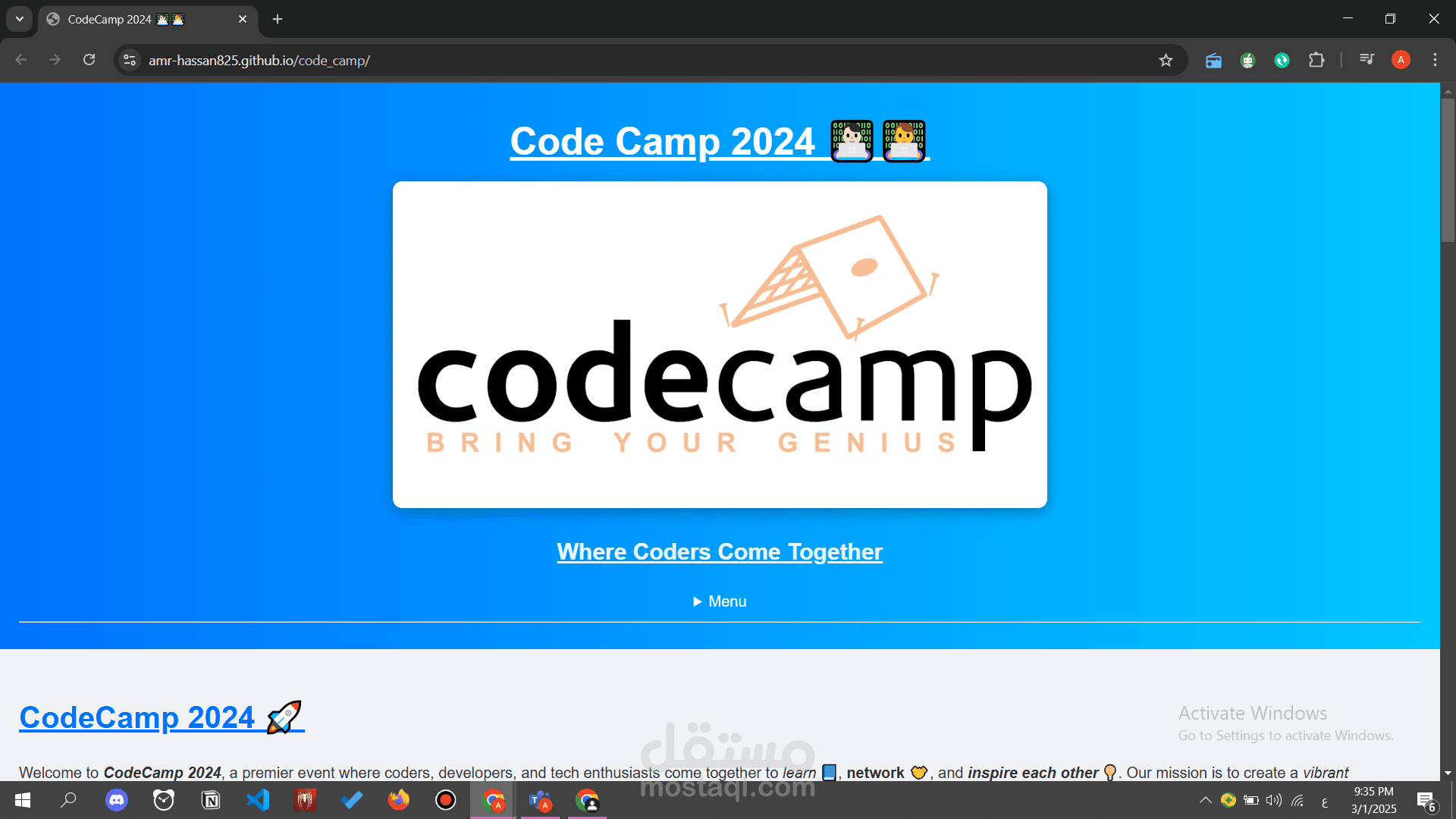 تصميم وتطوير موقع فعالية CodeCamp 2024 باستخدام HTML و CSS
