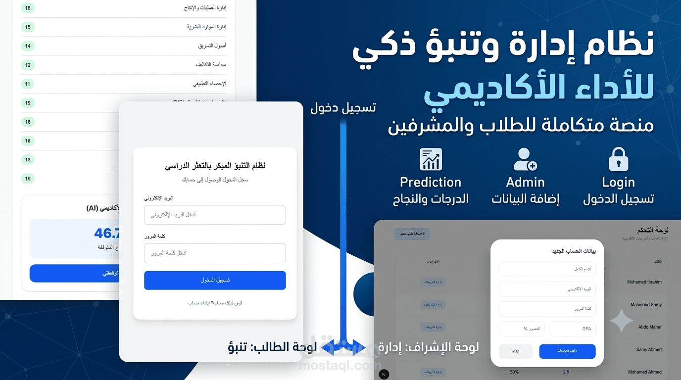 سيستم عرض بيانات الطلبه و التنبؤ بنسبة النجاح مع صفحة ادمن