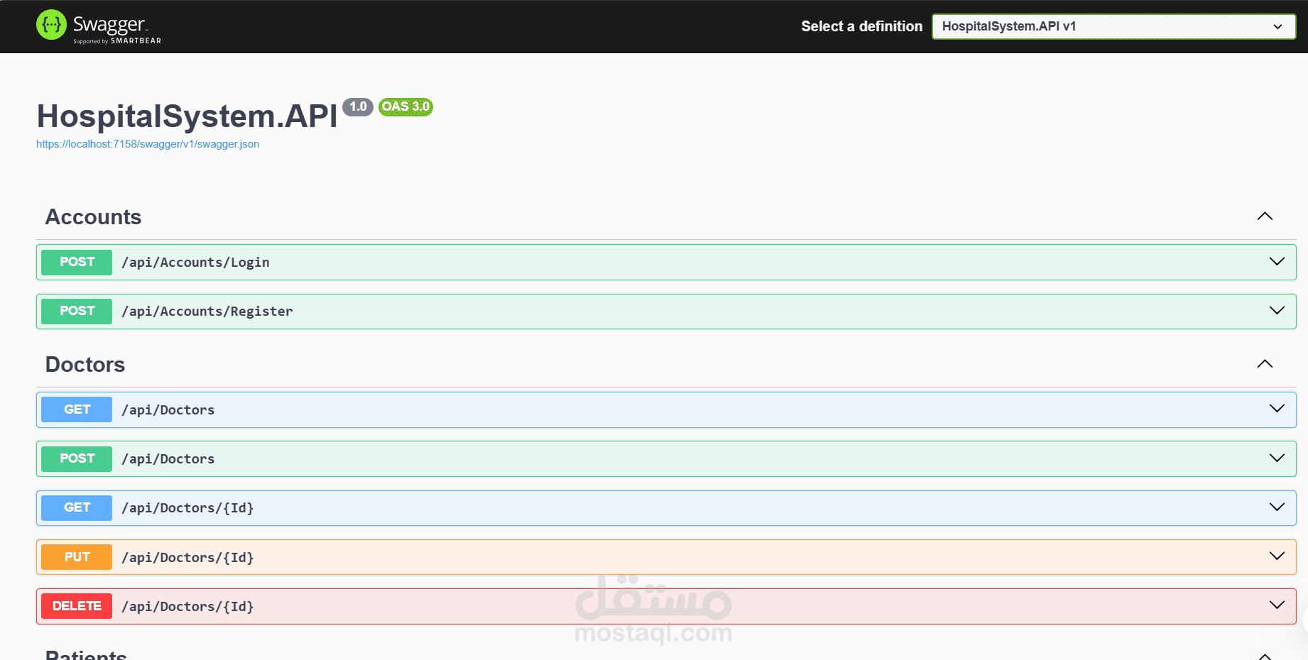 بناء تطبيق ادراه مستشفى باستخدام API