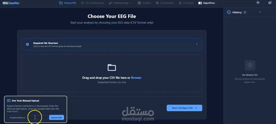 نظام متكامل لمعالجة وتحليل وتصنيف إشارات الدماغ (EEG)