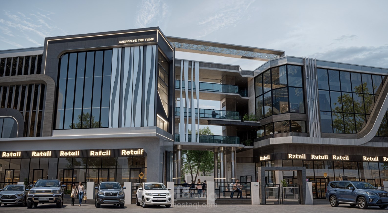 Modern Commercial Mall Facade & Landscape Design (SketchUp & V-Ray)