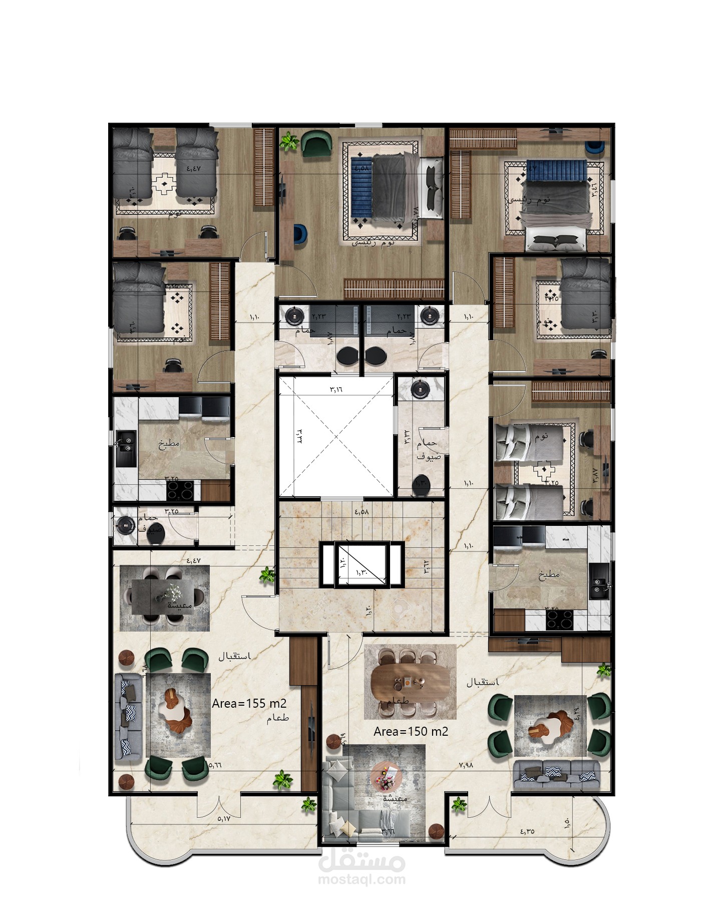 2D Furnished Floor Plan (AutoCAD + Photoshop)