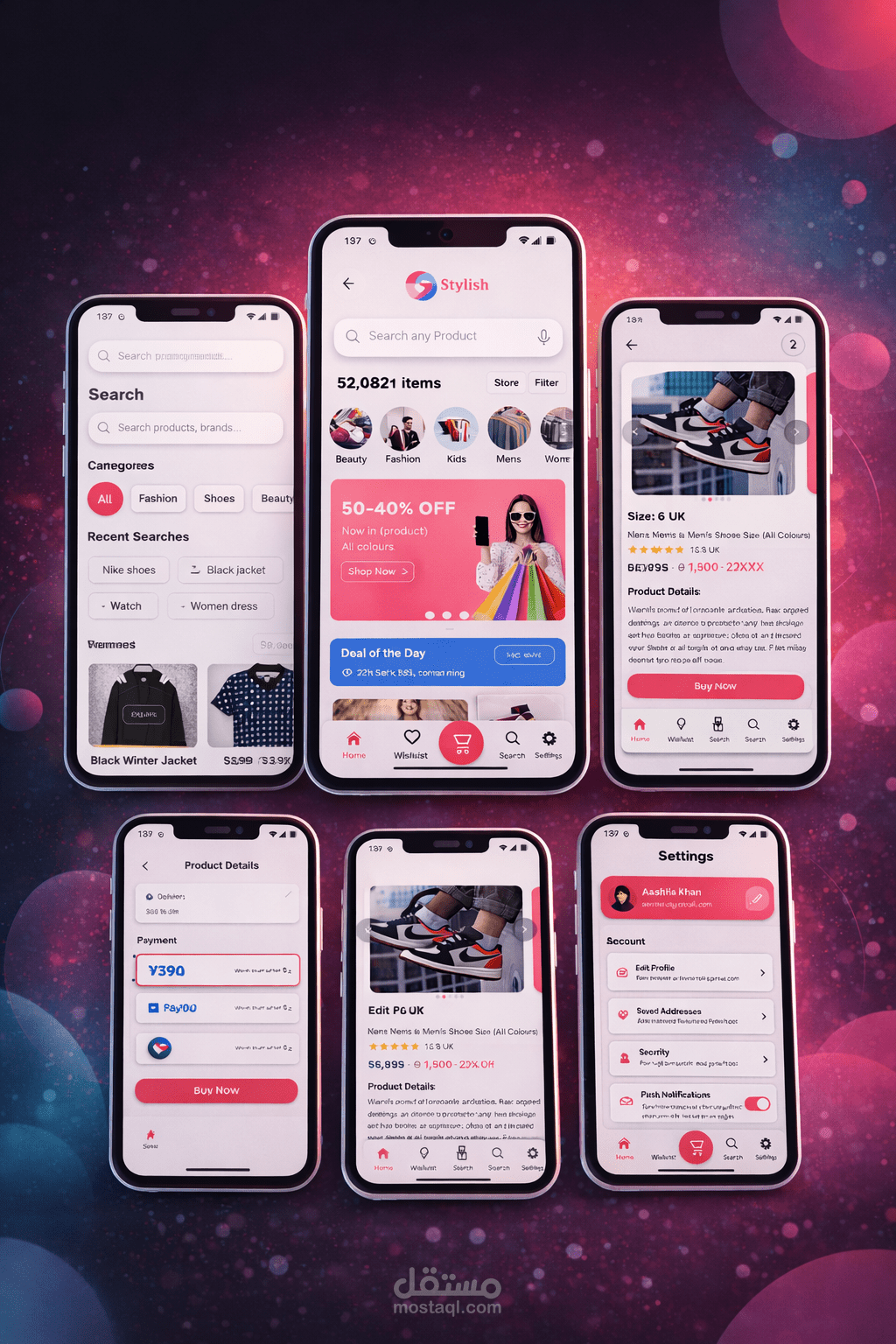 تطبيق متجر إلكتروني متكامل باستخدام Flutter (E-commerce App)