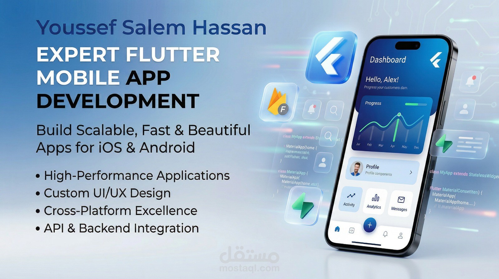 تطوير تطبيق موبايل احترافي باستخدام Flutter (Android & iOS) بسرعة وأداء عالي