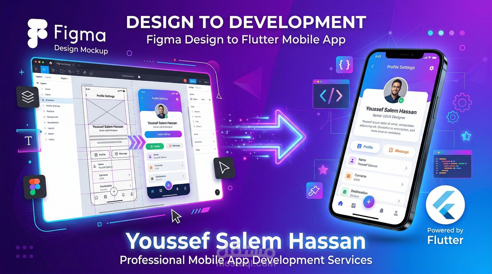 تحويل Figma / Adobe XD إلى Flutter App مطابق للتصميم 100%