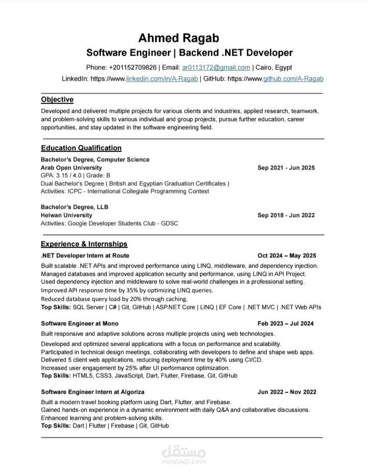 تصميم سيرة ذاتية احترافية متوافقة مع نظام ATS حاصله علي 100٪