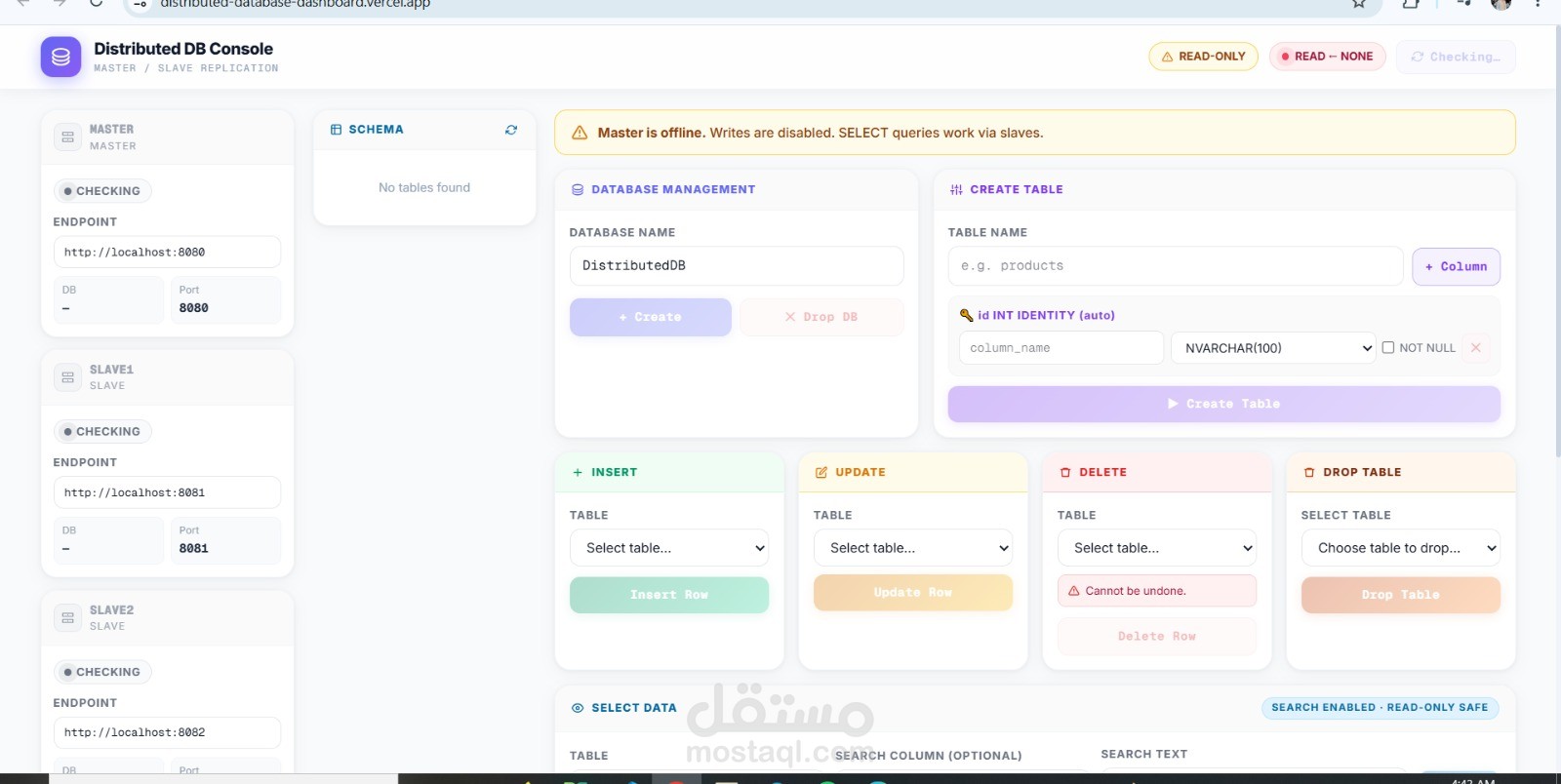 Distributed Database Dashboard