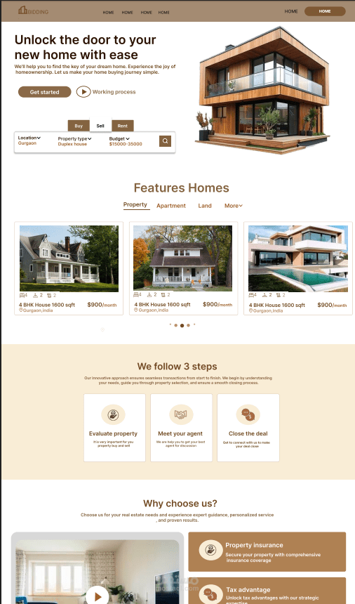 تصميم واجهة موقع عقاري احترافي (UI/UX) لبيع وتأجير العقارات