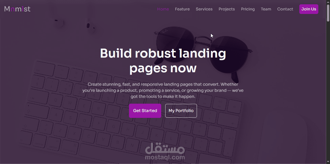 Landing Page حديثة بتصميم أنيق وعصري، تم تطويرها بأسلوب يوازن بين الجمال البصري وسهولة الاستخدام.