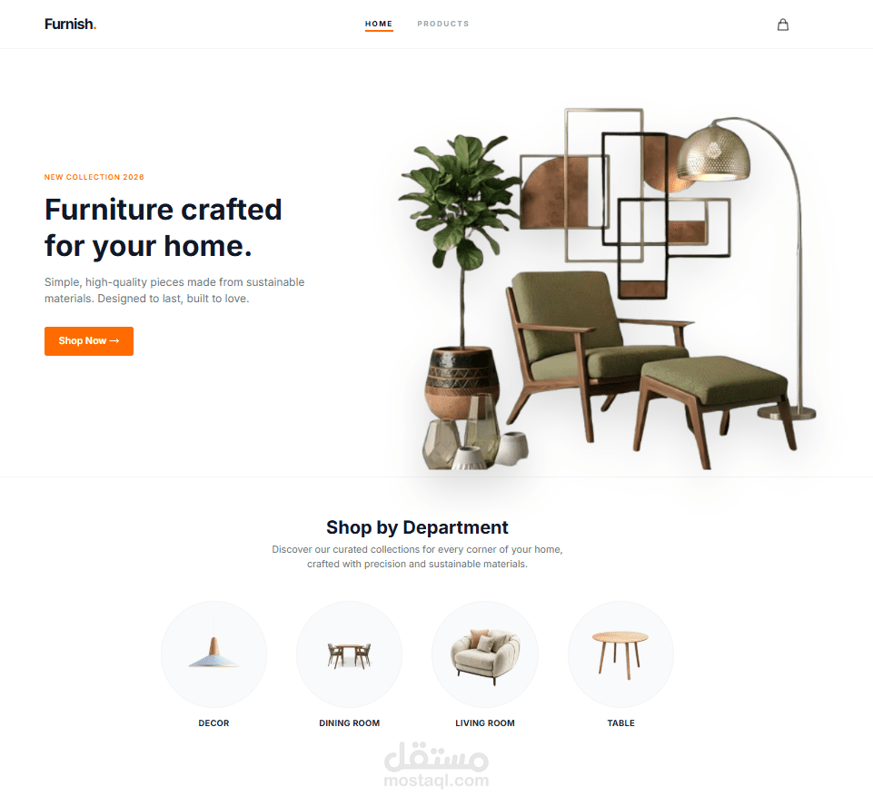 تصميم وتطوير متجر إلكتروني حديث لبيع الأثاث (Furniture / E-commerce Website)