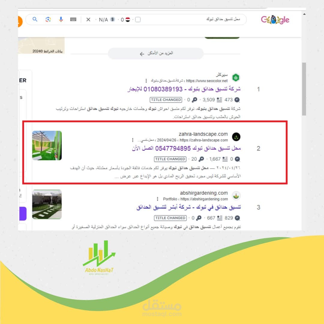 دراسة حالة SEO لموقع خدمات تنسيق الحدائق في السعودية