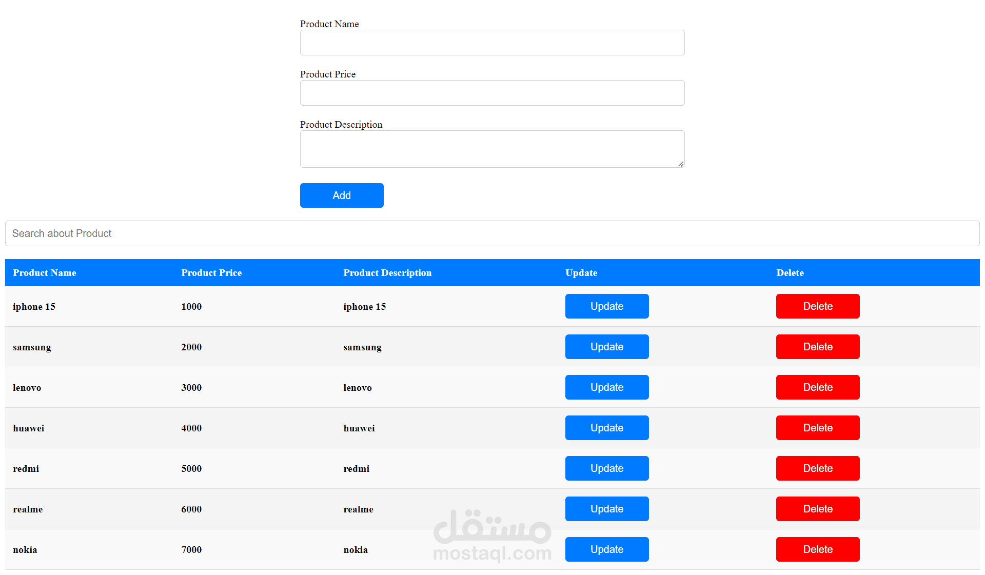 انشاء صفحة CRUD (create,read,update,delete) باستخدام javascript